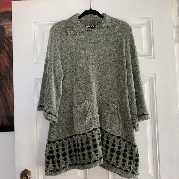 Gizel Womens Fuzzy Sweater One Size Green Dots Cozy 3/4 Sleeve - Picture 3 of 7